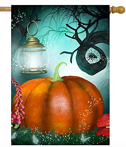 Pickako Halloween Autumn Fairy Forest Pumpkin Trees Mushroom Lantern Butterfly Spider House Flag 28 X 40 Inch, Double Sided Large Garden Yard Welcome Flags Banners For Home Lawn Patio Outdoor Decor #TOP3