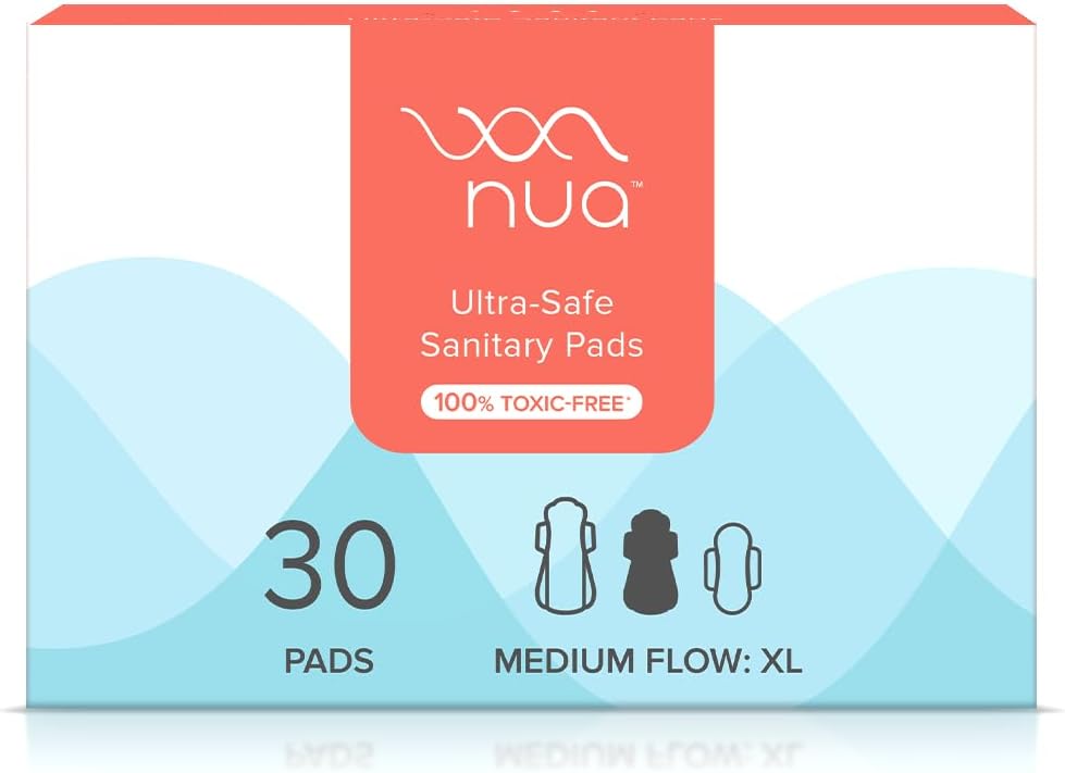Nua Ultra-Safe Sanitary Pads For Women |30 Ultra Thin Pads | Medium-XL | Safe on Skin | Toxic-Free & Rash-Free | Unscented | 50% Wider Back | Leakproof | Made Safe