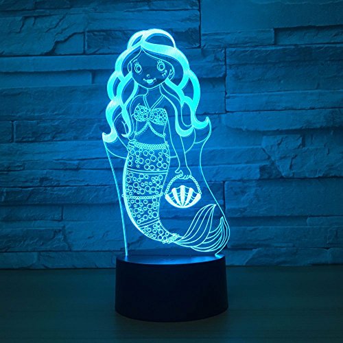7 Color Changing Night Lamp 3D Atmosphere Bulbing Light 3D Visual Illusion LED Lamp for Kids Toy Christmas Birthday Gifts (Mermaid)