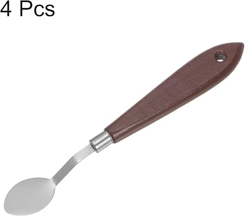 Miniatura 10 de HARFINGTON 4 unids No.20 Paleta Cuchillos 0.866 in Ancho Acero Inoxidable Oval Espátula Pintura Cuchillo de Paleta con Mango de Madera para Óleo