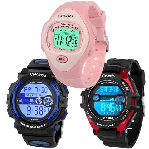 Kids Shock and Water Resistant Sports Watch 3 Piece Gift Set for Boys and Girls