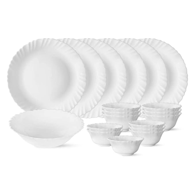 Larah by Borosil Silk Series Opalware Dinner Set | for Family of 6 | Microwave &
