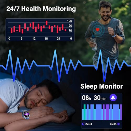 Image of Military Smart Watches for Men(Answer /Make Calls), 1.39 inchHD Fitness Watch, 24 /7 Heart Rate Sleep Monitor, Smart Watch for Men 110+ Sport Modes, 30Day, IP68 Waterproof Smartwatch for Android iOS, Blue