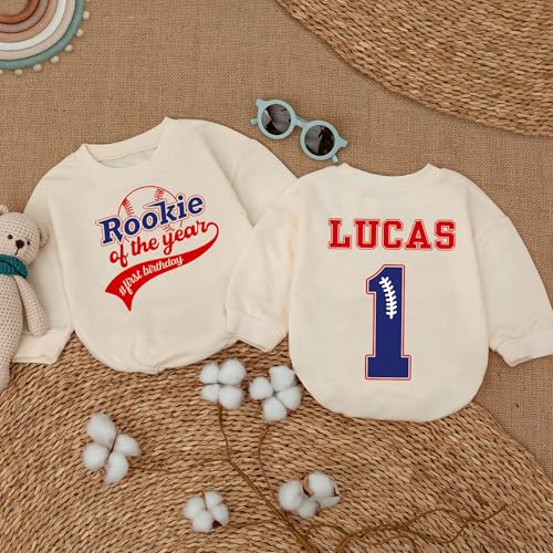 Personalized Rookie Of The Year First Birthday Outfit, Baby Baseball Romper, Custom 1st Birthdays2