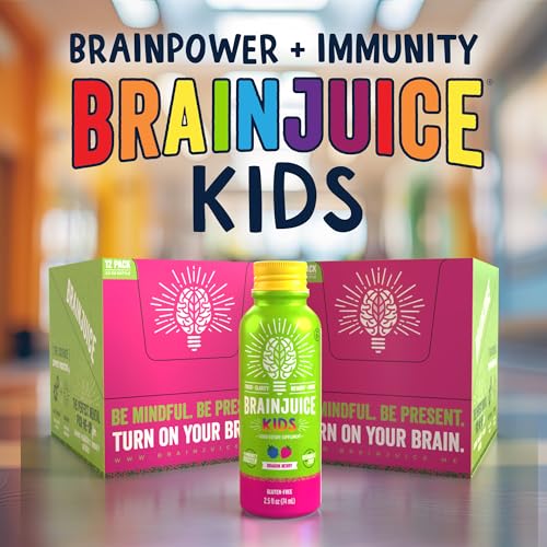 Image of BrainJuice Brain Support Shot, Gluten Free Supplement Shots for Energy & Focus, Healthy Drinks with Alpha GPC, Vitamin B, 2.5 fl oz, 12 Pack (Dragon Berry)