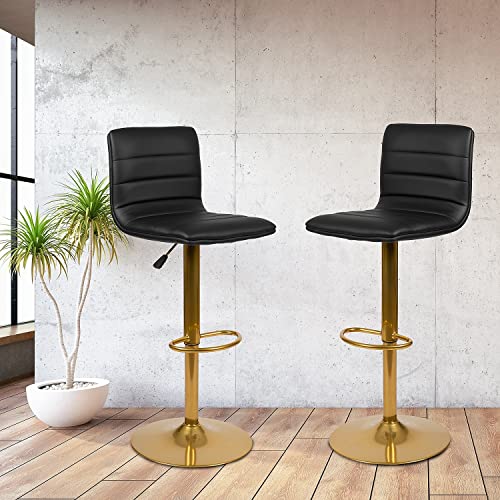Flash Furniture Vincent Butaco Moderno Negro Vinilo Ajustable con Respaldo, Altura de Barra Giratorio con Base Dorada, Set de 2 miniatura 2