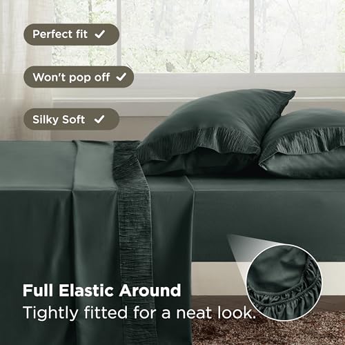 Image of Bedsure Queen Sheet Set - 4 Pieces Soft Queen Size Sheets - Breathable & Cooling - Hotel Luxury - Easy Care Polyester Microfiber Bedding for Women, Men, Dark Green