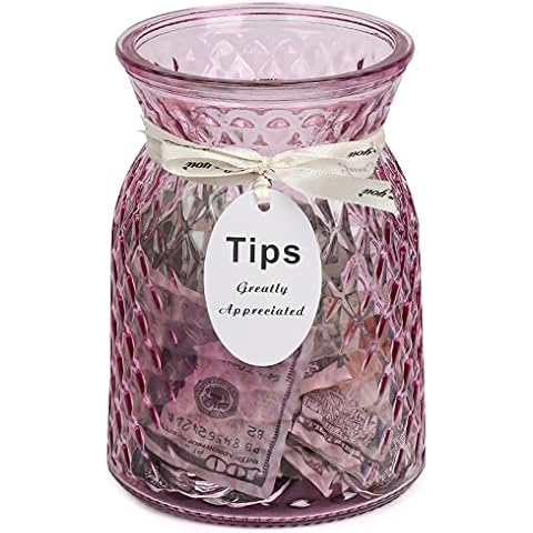 Glass Tip Jar for Money,for Restaurant;Large Tips Jar for Bartender, Musician;Multipurpose Money Jar. (WINE RED) Cover