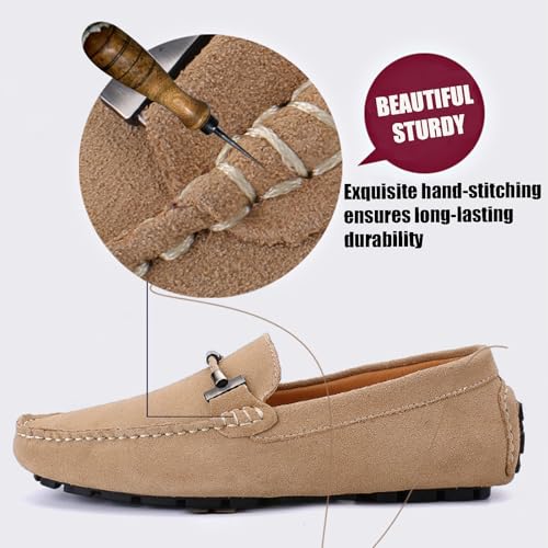 Men's Handmade Suede Dress Penny Loafers Fashion Square Toe Moccasin Slip On Driving Boat Shoes Daily Lightweight Non-Slip Flat Casual Shoes Large Size 6-154