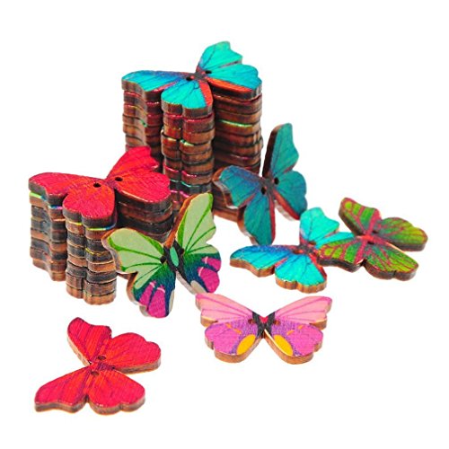 cosanter 50u00a0unidades Mariposas Flores DIY Madera Botones Costura Scrapbooking Vintage Niños Botones 28u00a0mm
