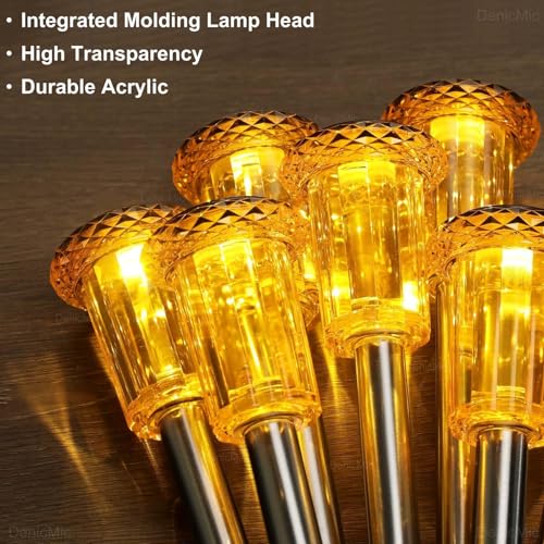 Image of DenicMic Solar Halloween Lights Outdoor Fall Decorations Orange LED 10 Pack | Yard Garden Pathway Walkway Patio Diamond-like Style Starburst Light Pattern, Acrylic /Stainless Steel, Autumn /Halloween Decor
