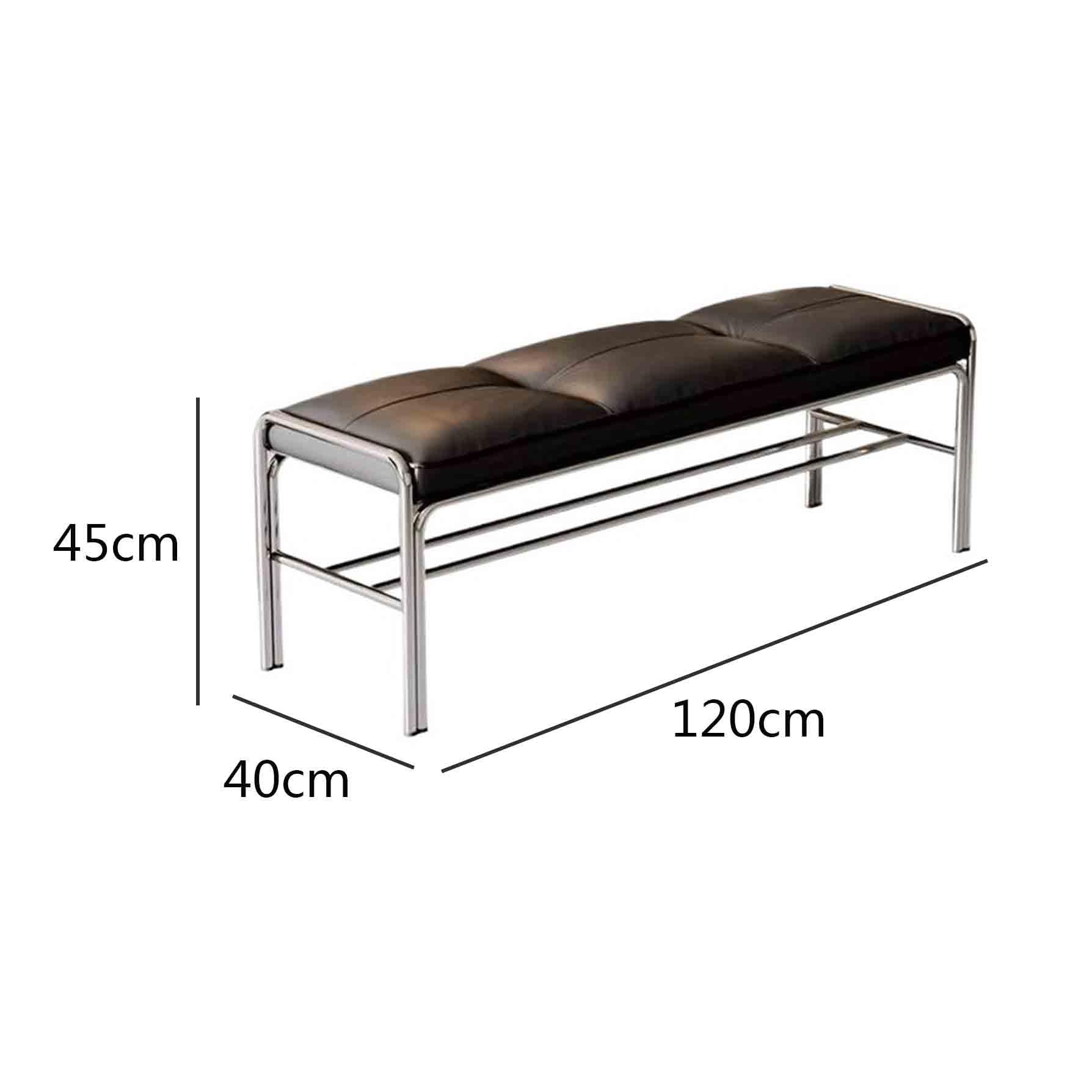 Seduta di ingresso Panca lunga in acciaio inossidabile con cuscino in pelle, sgabello morbido for cambio scarpe, for uso domestico, nero per camera da letto