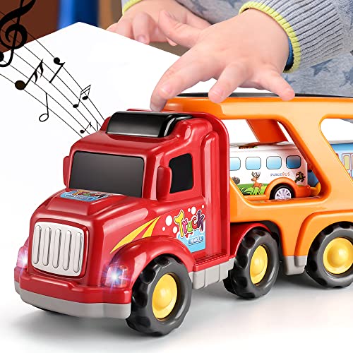 Construction Car Toys For Toddlers Kids, Carrier Truck Toy For 1 2 3 4 5 6 Year Old, 5 In 1 Friction Powered Car Toy For Boys & Girls, Push And Go Vehicles, Christmas Kids Gift Age 3-8 #TOP4