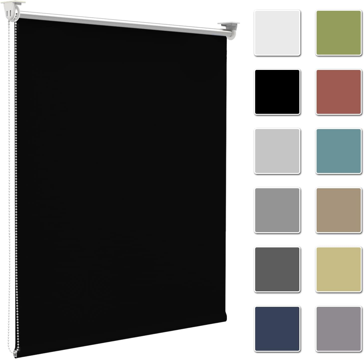 Zarnan Verdunkelungsrollo Klemmfix ohne Bohren B90 x H150cm Schwarz Verdunklungsrollo Thermorollo Seitenzugrollo Klemmrollo für Fenster & Tür Sichtschutz Sonnenschutz innen Rollo