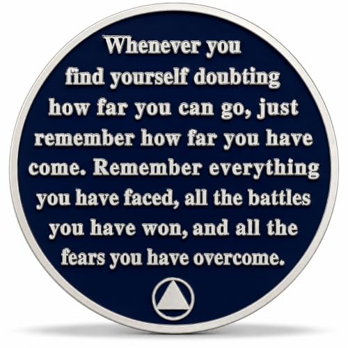 Image of Imasoner 12 Month Sobriety Coin, 1 Year Sober AA Medallion Chip Token | Mountain Lake Recovery Token with Inspirational Quote, Alcoholics Anonymous Sobriety Milestone Gift for Men & Women
