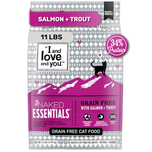I and love and you Naked Essentials Dry Cat Food - Salmon + Trout - Grain Free Real Meat No Fillers Prebiotics + Probiotics 11lb Bag