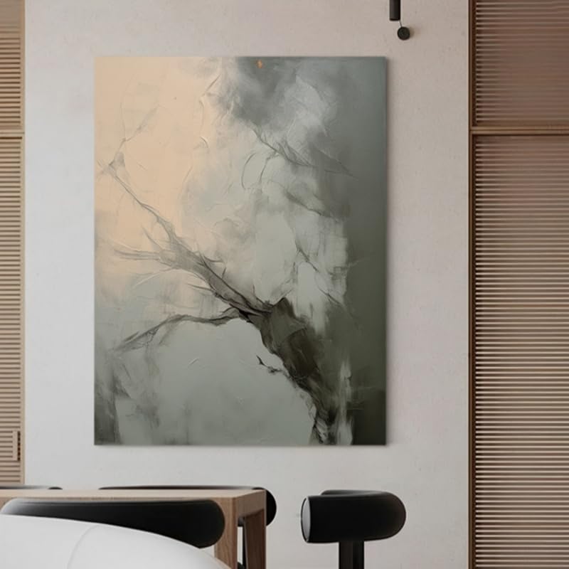Tableau abstrait moderne peinture à l'huile texturée branches mortes