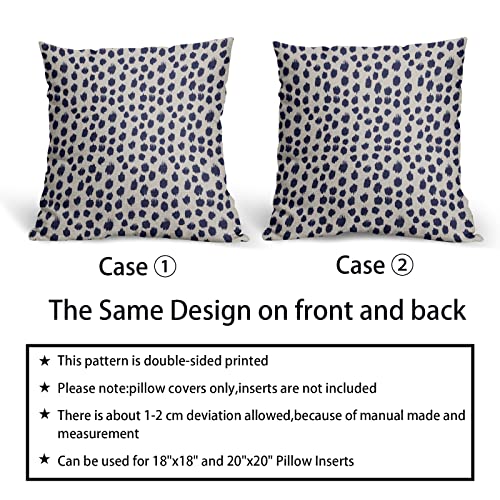 Navy Blue Cream Pillow Covers 18X18 Set Of 2 Polka Dot Throw Pillows Outdoor Boho Design Brush Strokes Decorative Pillowcase Square Cushion Cover Linen Pillow Case For Home Sofa Couch Bed #TOP5
