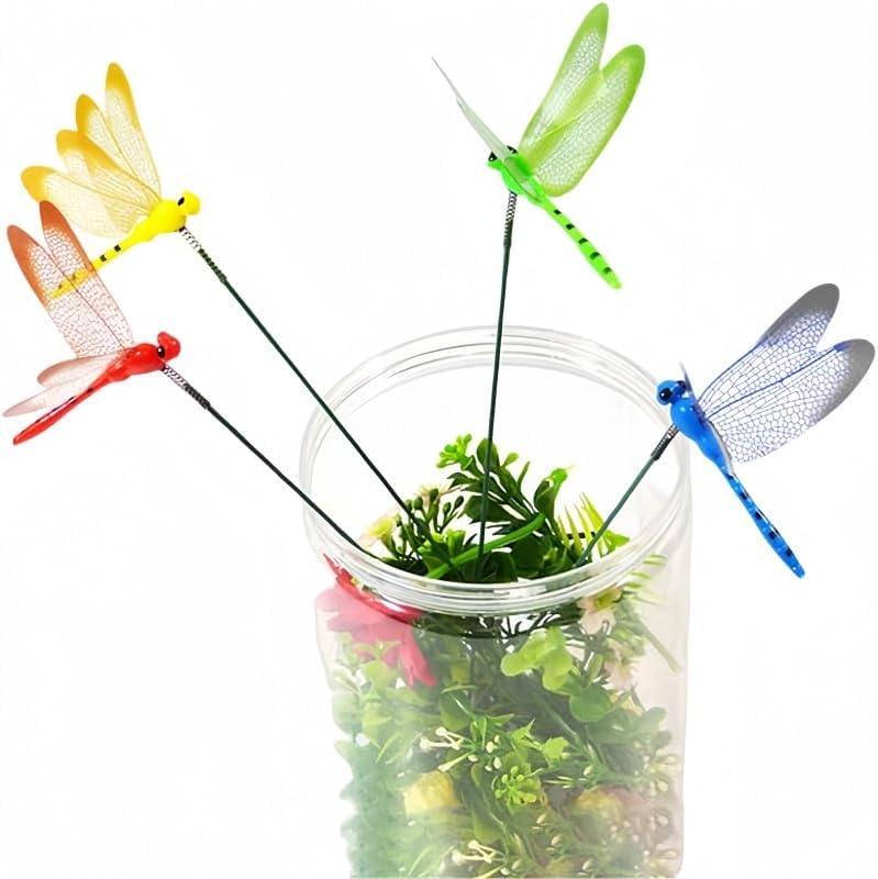Miniatura 4 de Juego de 40 estacas artificiales 3D de libélula para jardín, decoración de jardín de libélula para interior y exterior, decoración de jardín de