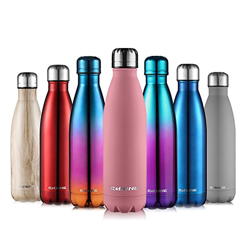 CMXING Bottiglia Acqua, 500ml/ 750ml Doppia Parete Acciaio Inox Sottovuoto Coibentato Bottiglia Termica, Sport Borracce Thermos (Rosa Leggera, 500ML)