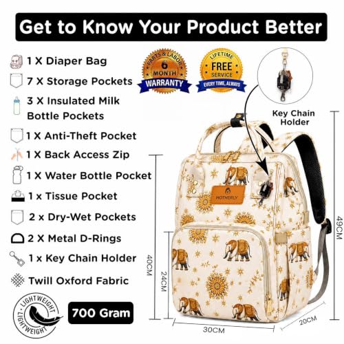 Image of Motherly Patented Diaper Bag Backpack for Moms | Waterproof Baby Travel & Maternity Bag | Spacious Nappy Bag with Insulated Bottle Pockets & Warranty (Elegant Series)