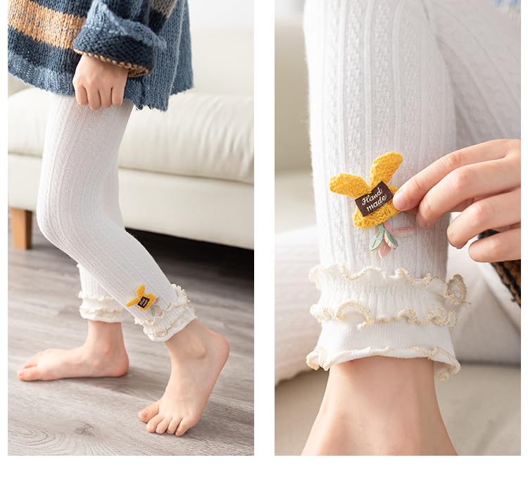 PAROLI Girls' cotton pantyhose double needle dual purpose crotch lace accessories with cute pattern bottom pantyhose（White Black Gray） size XL4