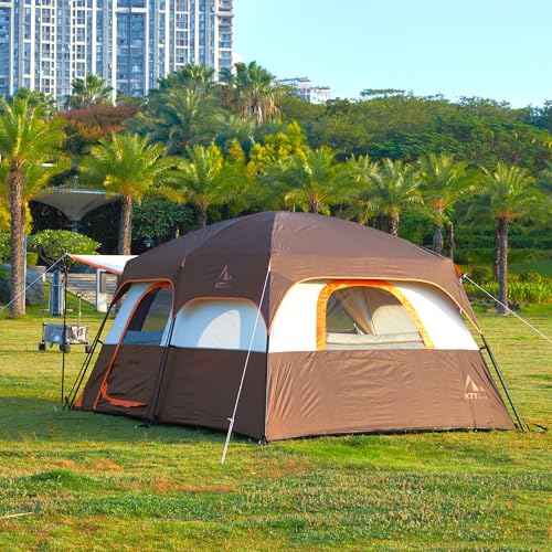 Image of KTT Large Tent 6-12 Person,Family Cabin Tents,Straight Wall,3 Doors and 3 Windows with Mesh,Waterproof,Big Tent for Outdoor,Picnic,Camping,Family,Friends Gathering.
