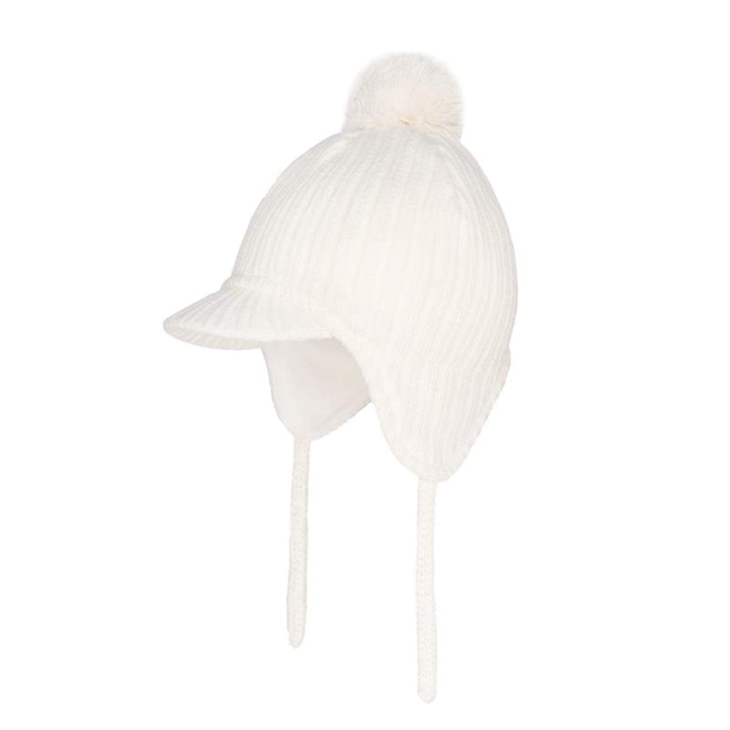 Toddler Fleece Beanie Winter Hat with Ear Flaps Baby Knit Hat with Visor