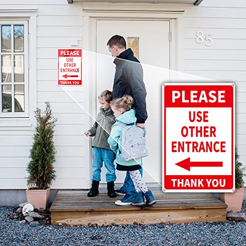 Please Use Other Entrance Sign Aluminum 12x8 Inch Left Arrow Metal Waterproof for Enter Outdoor Business Office 2 Pack Red - Image 2