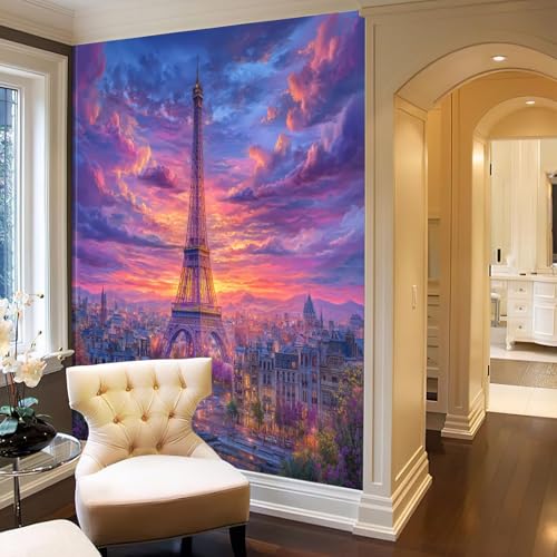 Papier peint Tour Eiffel violet pour salon romantique et moderne