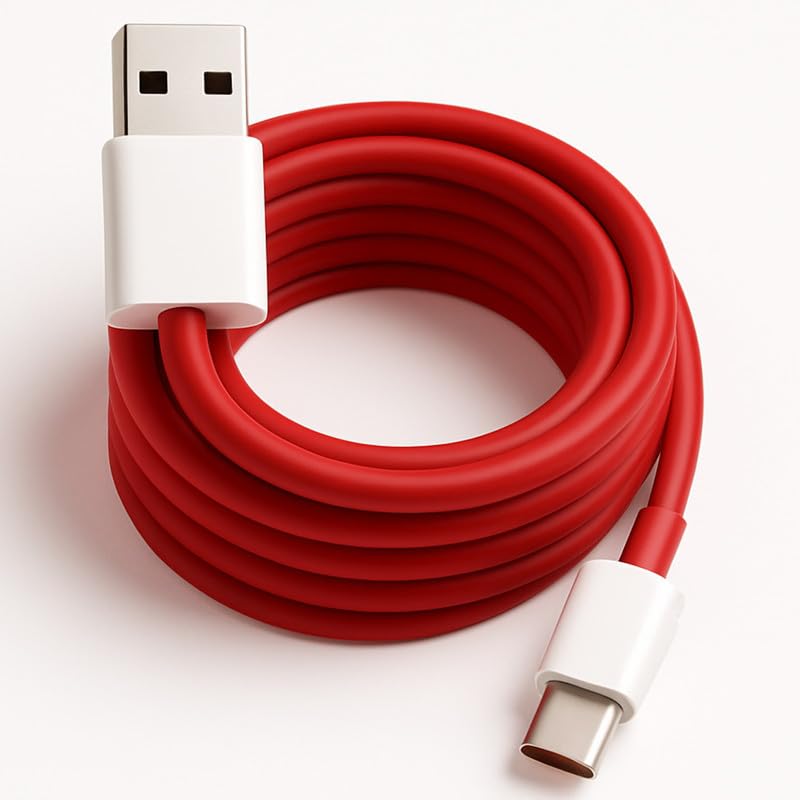 Image of XYKOS Oneplus Original 100W USB Type C Data Sync Fast Charging Cable, Compatible with OnePlus 15 /15R /Nord 6, Open 100Watt Wire, High Speed Durable Tangle Free Quick Charge Power Cord, Red Cable Wire