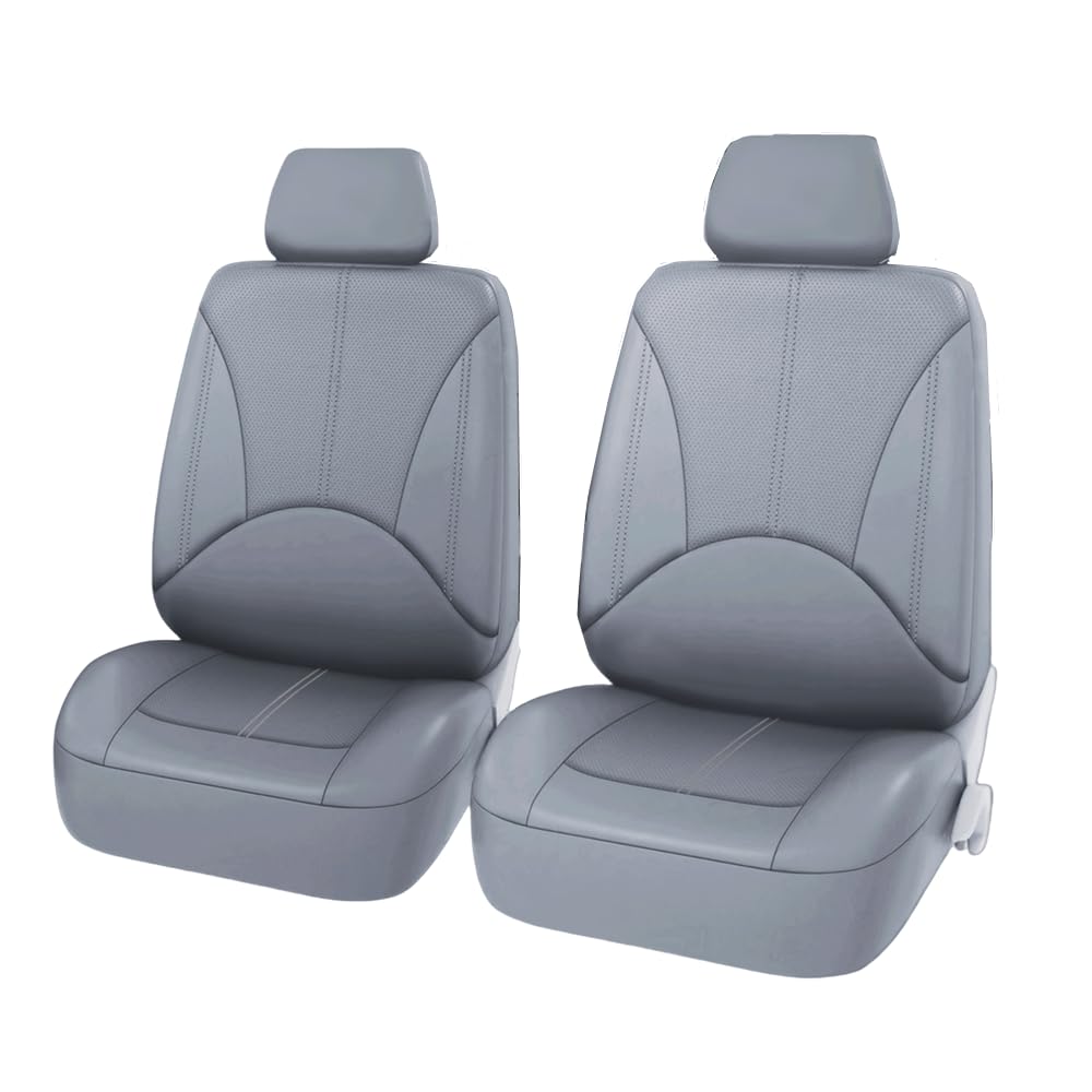 AzulLanse 2 Stück Leder PU Autositzbezug Nur Vordersitz,Vordersitzbezug perforiert Prozess atmungsaktiv,Autositzbezug,Universal die meisten Autos,SUVs,LKWs, Vans (B-grau)