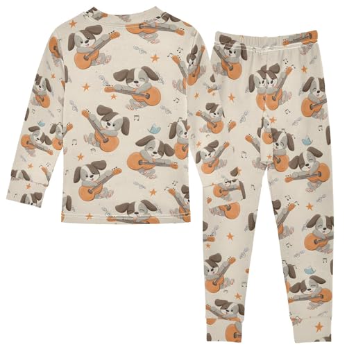 ALAZA Gray Puppy Dog Guitar Pajamas Long Sleeve Sleepwear 2-Piece Pajama Set2