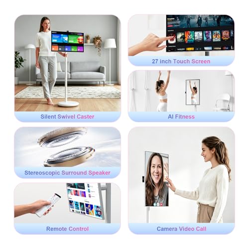 Image of VLH 27 inch Smart Portable TV On Wheels | Cordless Rolling Touchscreen TV | 6GB RAM + 128GB Storage | EDLA-Certified Android 15 OS | Full Swivel Rotation | Voice Remote Control | 4K Camera