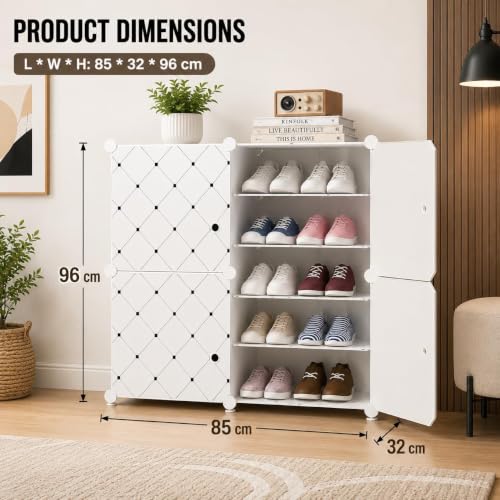 Image of RYUGA Shoe Rack for Home Plastic, 6 Door Portable Shoes Rack with Dustproof Door for Heels /Slippers /Boots, DIY Multi-Purpose Kitchen Mats for Floor (4-Door-12-Layer-A6, 4-Door-12-Layer-A6)