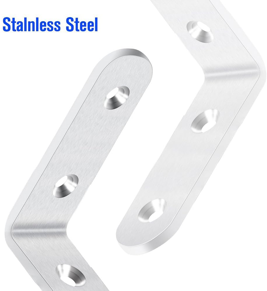 Luckin, set di staffe angolari da 6,3 cm, in acciaio inox, ad angolo retto, a forma di L, staffe di supporto, 20 pezzi con viti