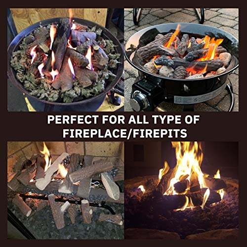 GASPRO 10 Piece Gas Fireplace Logs, Small Size Ceramic Fireplace Logs for All Types Fireplace and Fire Pit - Gas, Insert, Ventless, Vented, Electric