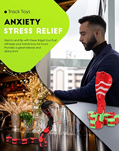 The Cobra 18 Links Wacky Tracks Snap And Click Fidget Toys, Fidget Chain Bracelet Finger Sensory Toys, Snake Jigsaw Puzzle Toys For Kids Stress Relief, Party Bag Fillers, Party Favours, Random 4Pcs #TOP6