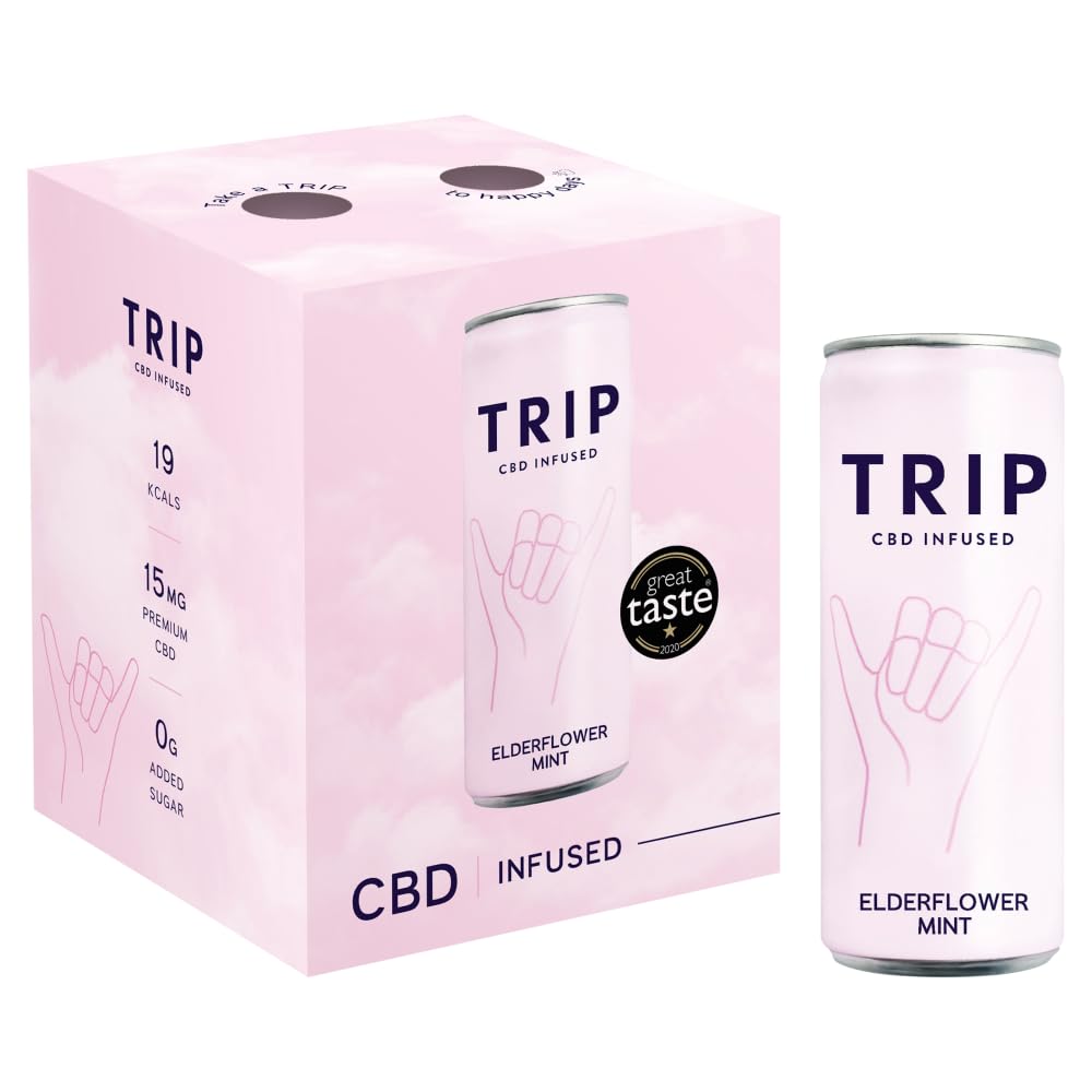 Trip Elderflower & Mint CBD Infused Sparkling Water, 4 x 250ml