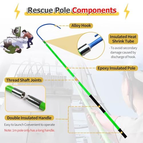 Gancho de rescate aislado de alto voltaje, herramienta de fibra de vidrio a prueba de golpes con agarre antideslizante para bomberos y electricistas, equipo de seguridad esencial para operaciones de