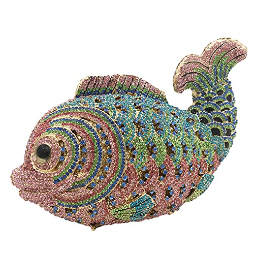 Boutique De FGG Fish Crystal Clutch Purse Formal Evening Bags Women Prom Clutch Bag Wedding Party Rhinestone Handbags,Mini Gold\green\pink