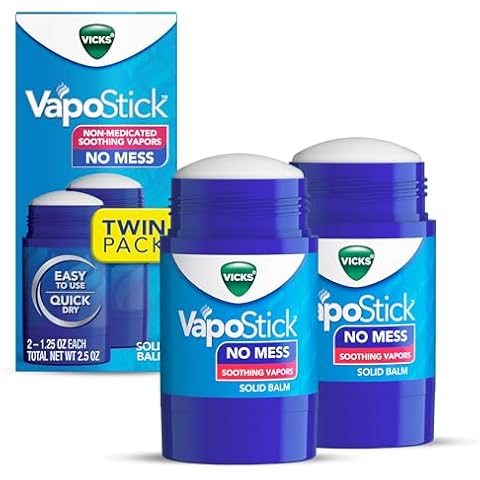 Vicks VapoStick, Solid Balm, No Mess, Soothing Non-Medicated Vicks Vapors, Easy-To-Use No-Touch Applicator, Quick Dry, Lightweight Skin Feel, 1.25oz x 2 Cover