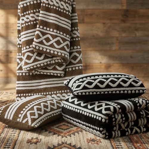 Image of Wonderful Tufted Boho Comforter Set Queen, 3 Piece Fair Isle Geometric Jacquard Lightweight Comforter with Washed Brushed Backing, Skin-Friendly Rustic Plush Blanket for All Season, Black, 90 inchx90 inch | 3D Tufted Jacquard