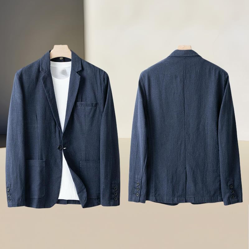 Men's Spring Autumn Thick Linen Cotton Casual Blazer Jacket Daily Wear