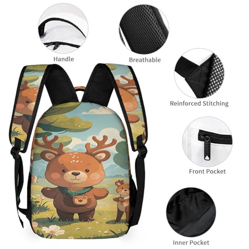 3Pcs Backpack Sets Country Style Bear Deer Print Travel Daypack 3 in 1 Lightweight Backpack Set with Lunch Bag And Cosmetic Bag3