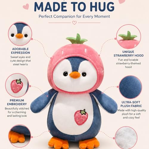 Image of Pink Fruit Penguin Plush Stuffed Toy 25cm | Ultra Soft Hugging Pillow | for Kids Boys Girls
