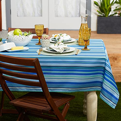 DII Summer Stripe Outdoor Tabletop Collection, Multi-use, Machine Washable, Tablecloth, 60" Round, Blue Ocean by DII - Used condition - Image 3