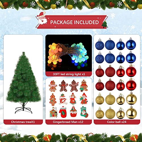 Kunstkerstboom met verlichting - Frideko 150cm plastic kerstboom met kerstversiering en lichtketting batterij. Verlichte kerstboom voor buiten voor een doe-het-zelf geschenken - Image 7