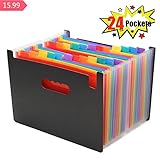 Caveen 24 Pockets Expanding Files Large Capacity A4 Letter Size Colorful File Organizer Plastic Stand Expandable Portable Accordion Folder Business File Home Paper Organizer Bag
