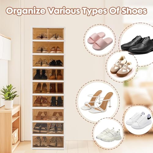 Image of Zemic Multipurpose Modular Plastic Shoe Rack for Home with Door | 𝟔 𝐒𝐡𝐞𝐥𝐟 Stackable Organizer | Waterproof & Dustproof | Space Saving Storage for Home, Bedroom & Entryway【Cream, 6-Door-6-Shelf】